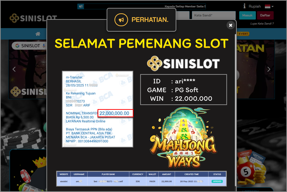 SINISLOT – MAHJONG WAYS