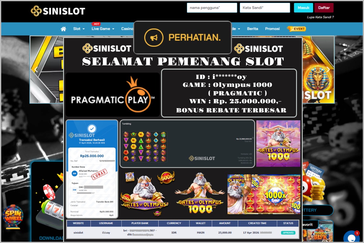 SINISLOT – GATE OF OLYMPUS 1000 ( PRAGMATIC )